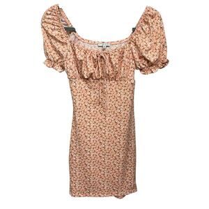 Iris Women's Small Pink Floral Ruffle Sleeve Front Tie Bodycon Mini Dress